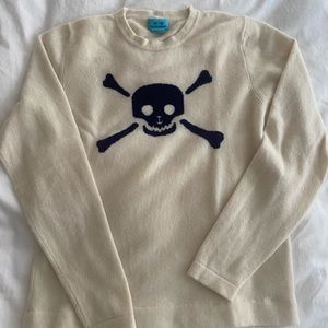 Two bees cream cashmere sweater with skull and crossbones